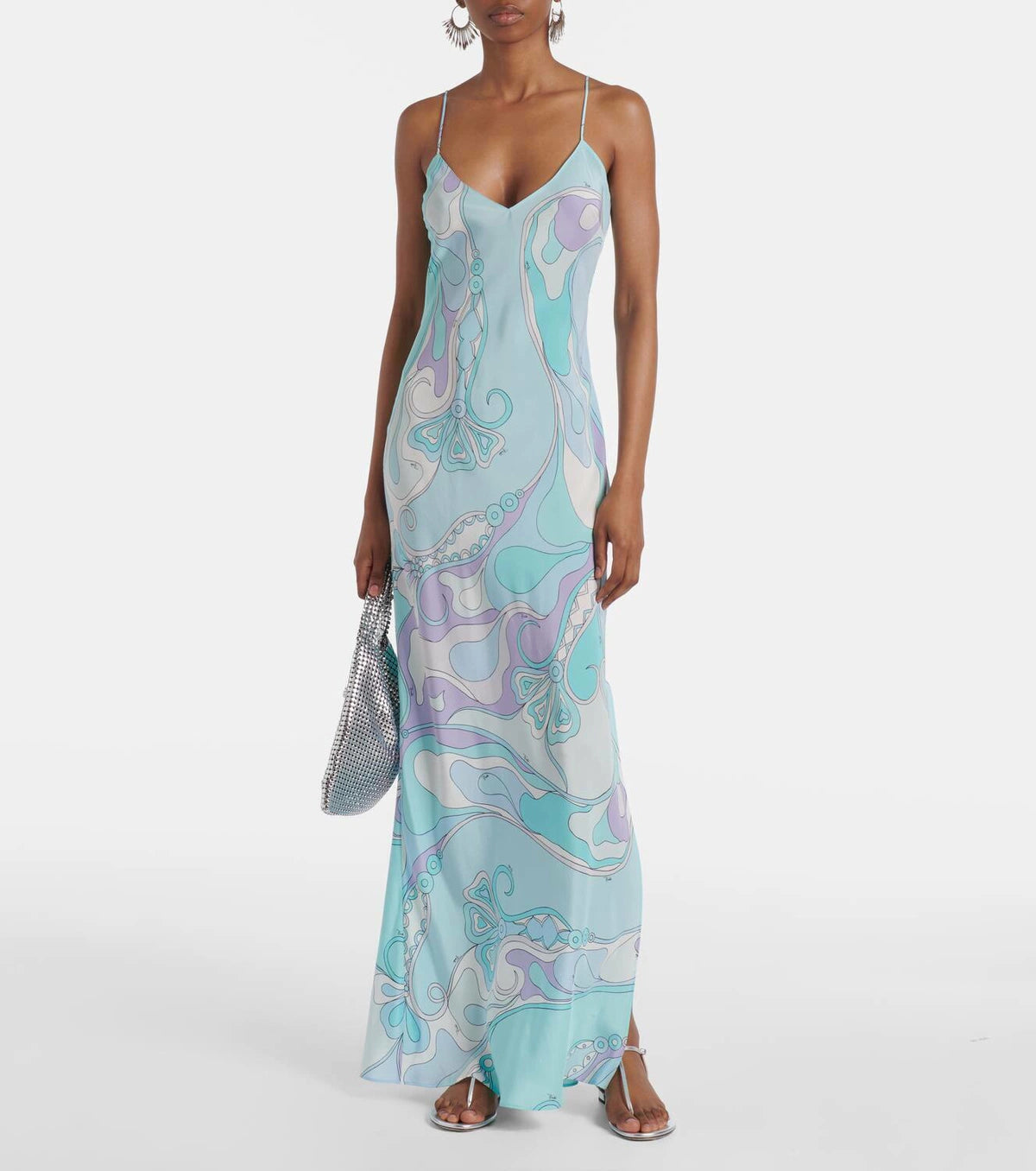 Oshibob Printed Satin Maxi Dress