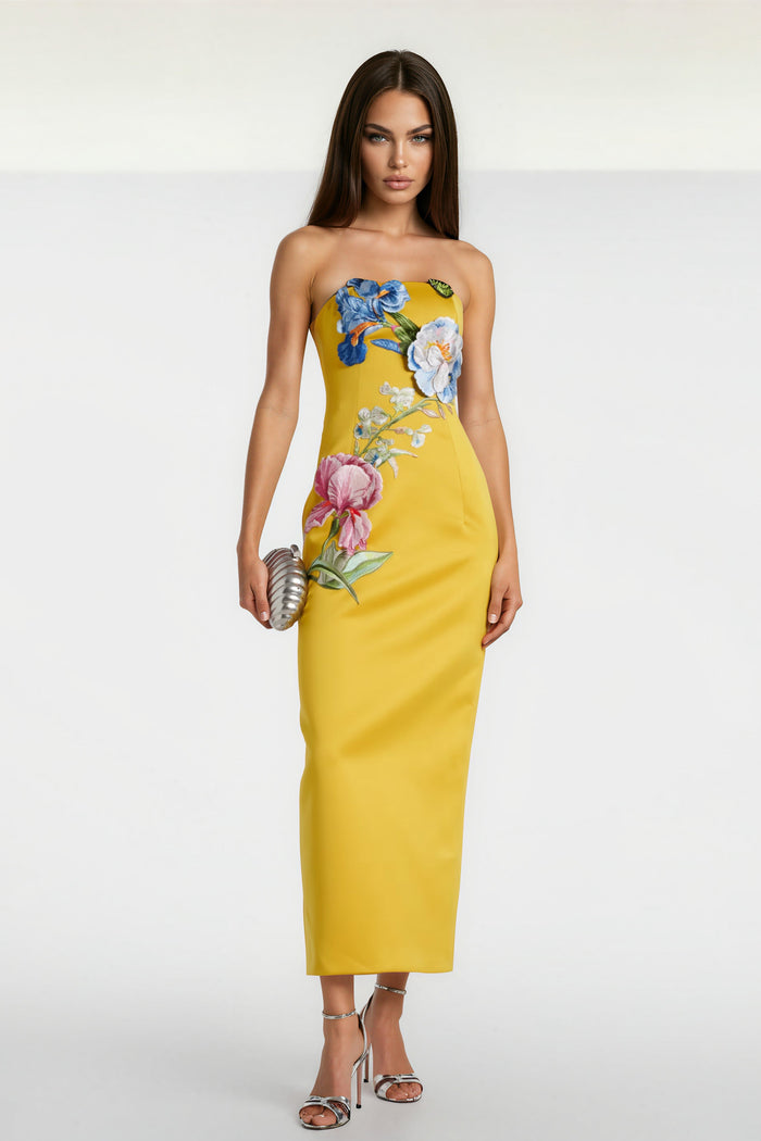 Floralia Strapless Flower Maxi Dress