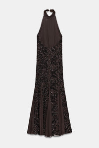 Mariella Sequin Sleeveless Halter Neck Maxi Dress