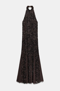 Mariella Sequin Sleeveless Halter Neck Maxi Dress
