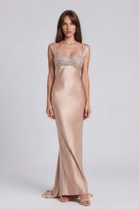 Fallon Sleeveless Rhinestone Satin Maxi Dress
