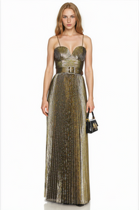 Cabdullaahi Spaghetti Pleated Metallic Maxi Dress