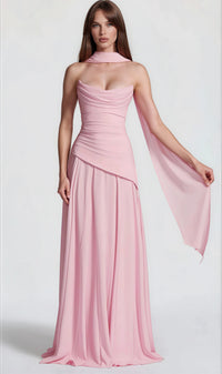 Jimena Pink Strapless Corset Chiffon Maxi Dress