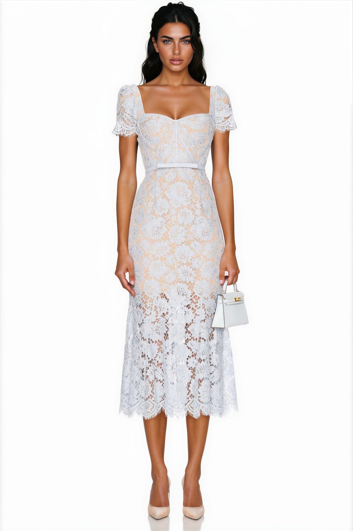 Barukh blue floral-lace boned midi dress