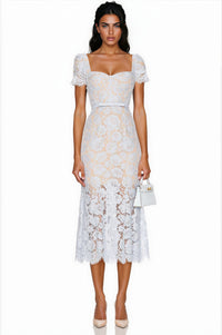 Barukh blue floral-lace boned midi dress
