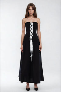 Anoush Lace Up Strapless Maxi Dress