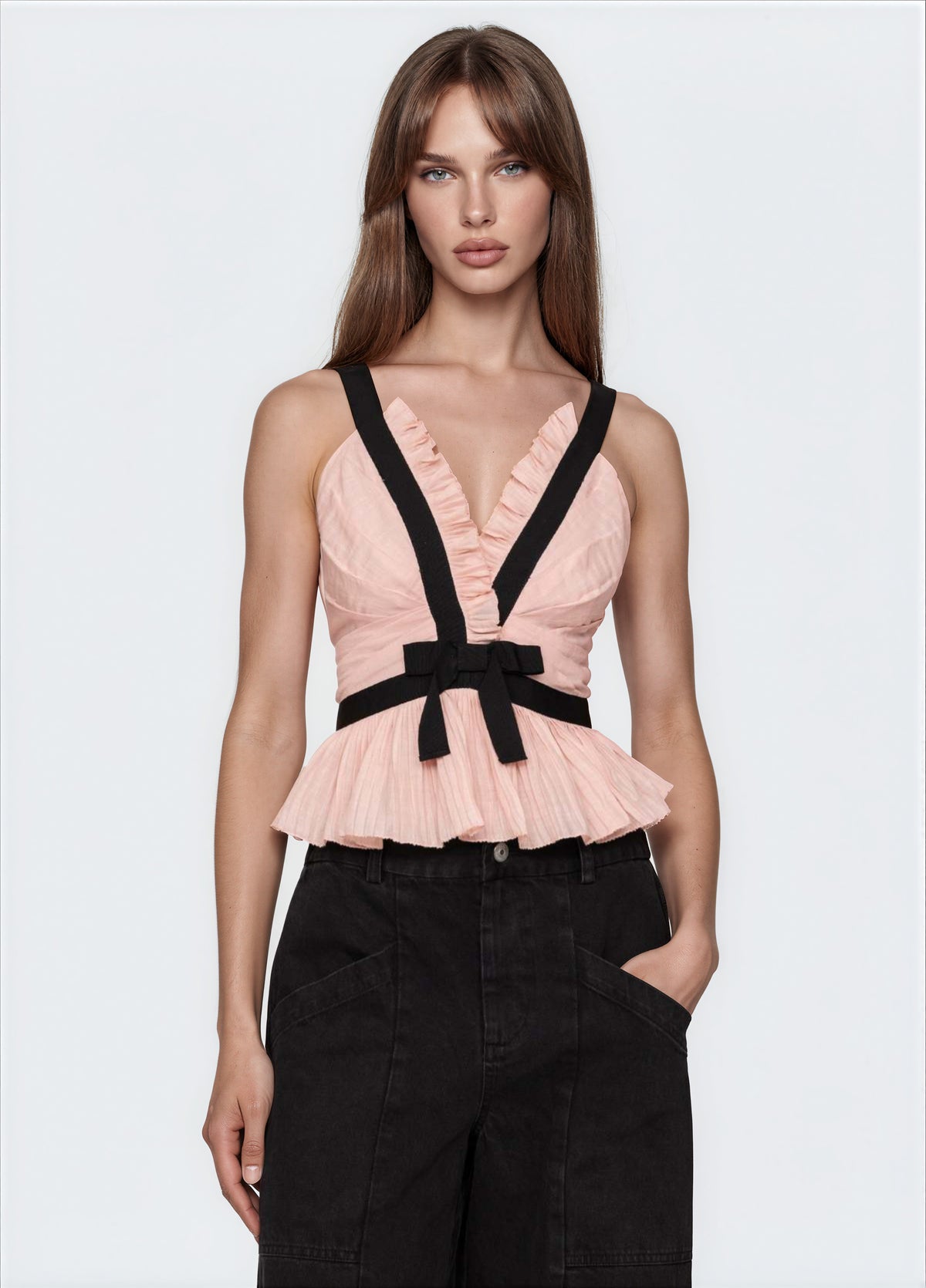 Fearghal V-Neck Bow Top In Pink