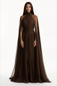 Fatos Backless Ruch Mesh Maxi Dress