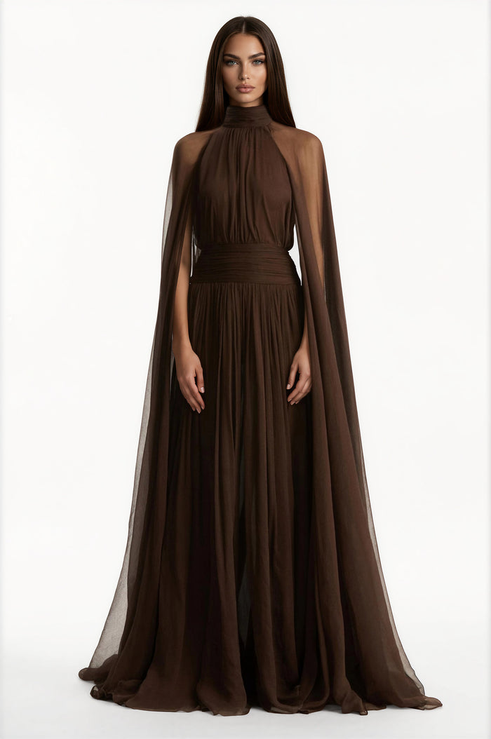 Fatos Backless Ruch Mesh Maxi Dress