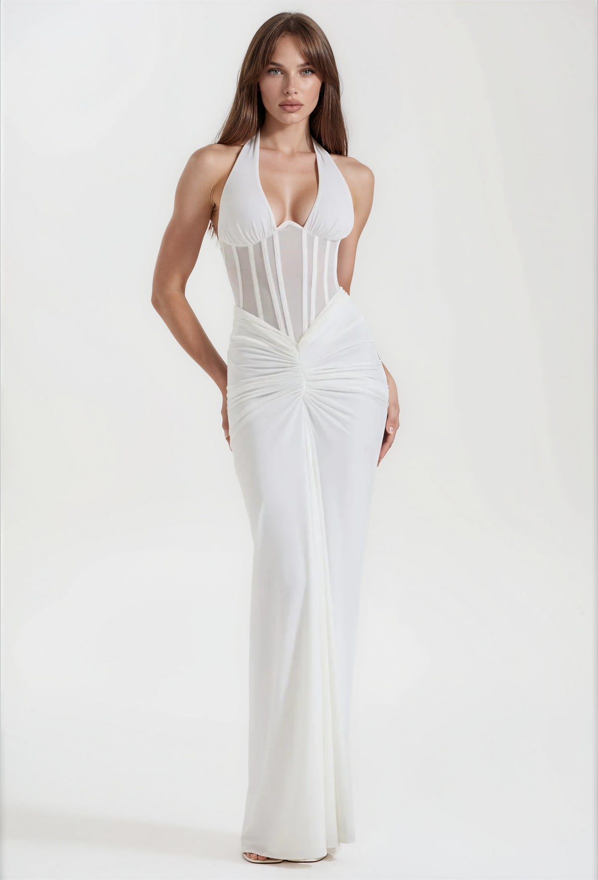 Fagelonio Halter Neck Corset Maxi Dress