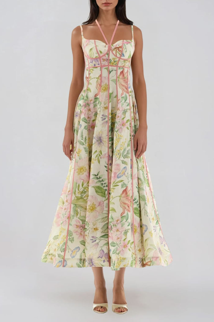 Votex Spaghetti Floral Flared Maxi Dress