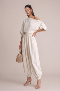 Plaest Linen One-Shoulder Pants Set