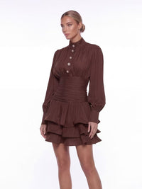 Cyrielle Long Sleeve Mini Dress With Tiered Ruffle Skirt - Champagne