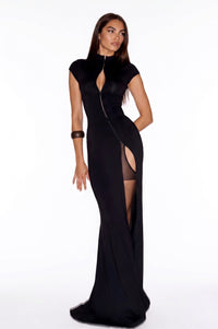 Pirobiley Black Keyhole Maxi Dress with High Thigh Slit