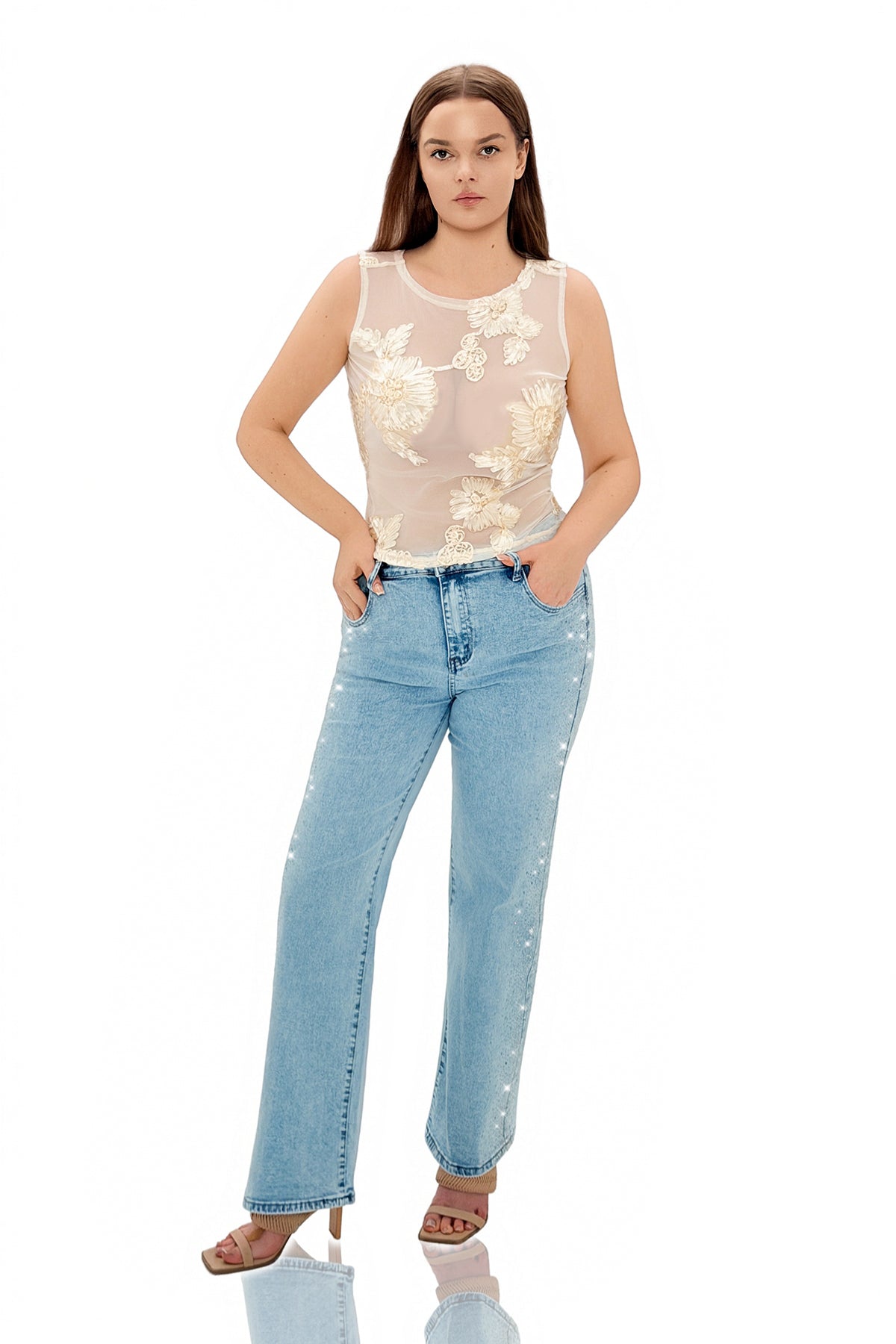 Jabulile Cream Floral Embellished Top