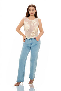 Jabulile Cream Floral Embellished Top