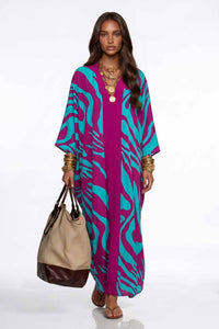 Kalawes Bold Abstract Print Loose Kaftan Maxi Robe