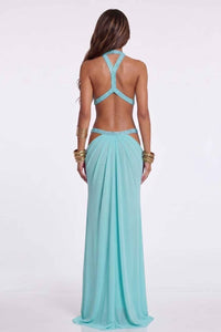 Invidia Plunge Backless Cutout Maxi Dress In Turquoise