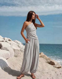 The Melesio One-Shoulder Top & Balloon Pants Set in Four Color