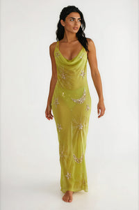 Syriel Sequin Embellished Maxi Dress - Green