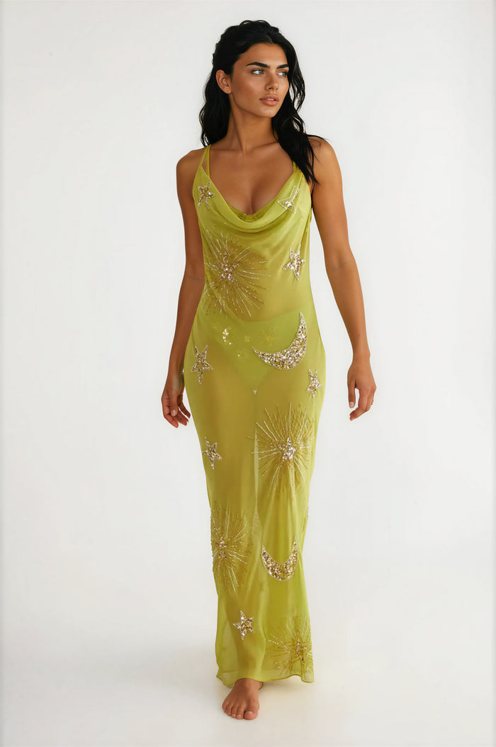 Syriel Sequin Embellished Maxi Dress - Green