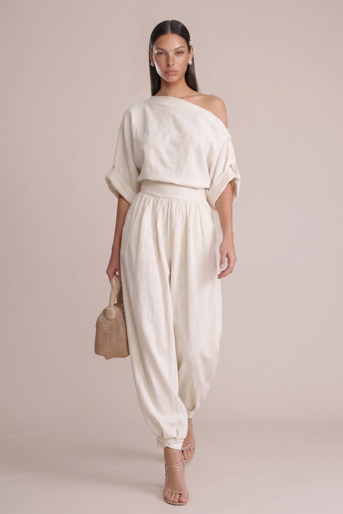 Plaest Linen One-Shoulder Pants Set