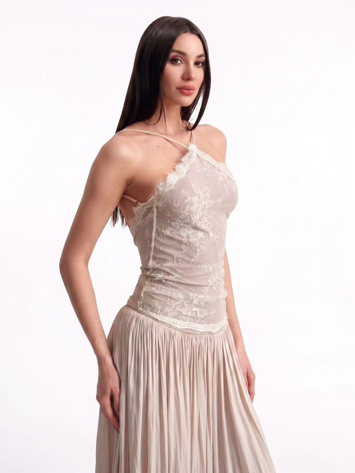 Volinola Lace Floral Ruch Maxi Dress