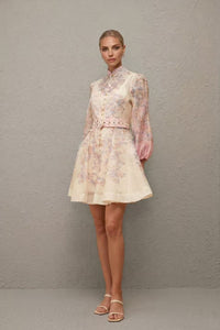 Daedalus Neutral Floral Print Mini Dress