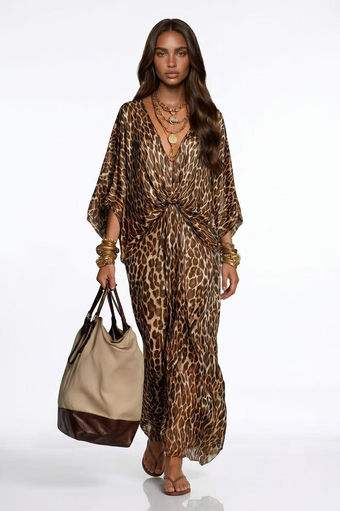 Fadzem V Neck Leopard Maxi Dress