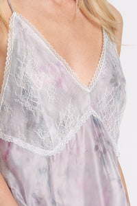 Lunetta Lace Trim Tiered Asymmetrical Hem Maxi Slip Dress