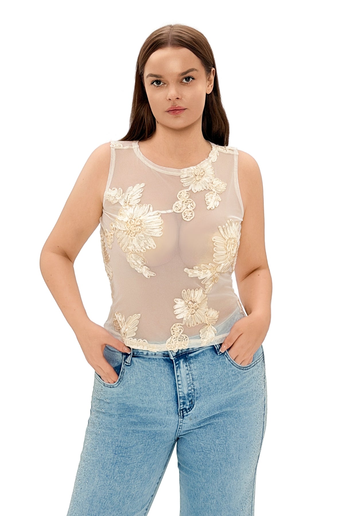 Jabulile Cream Floral Embellished Top