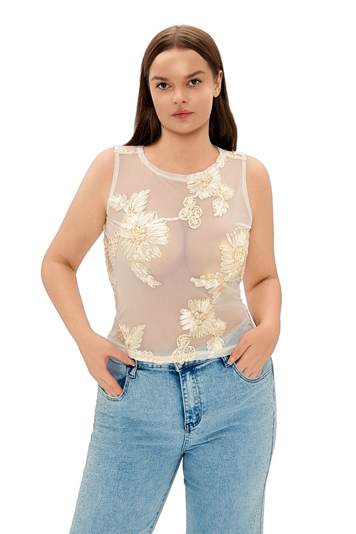 Jabulile Cream Floral Embellished Top