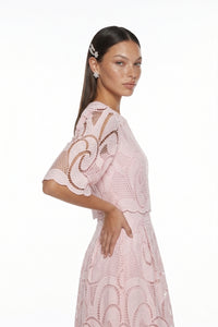 Sarolta Pink Embroidered Blouse & Skirt Set
