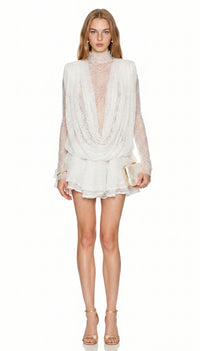 Dabney white semi-sheer lace top & shorts & dress matching set