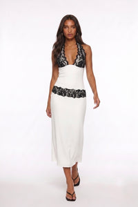 Arcina Contrast Lace Bodycon Midi Dress