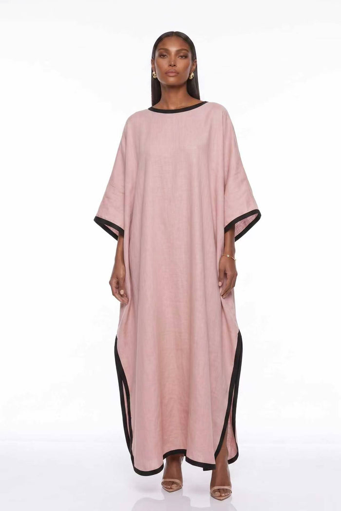 Falaphy Contrast Trim Batwing Loose Maxi Kaftan Dress