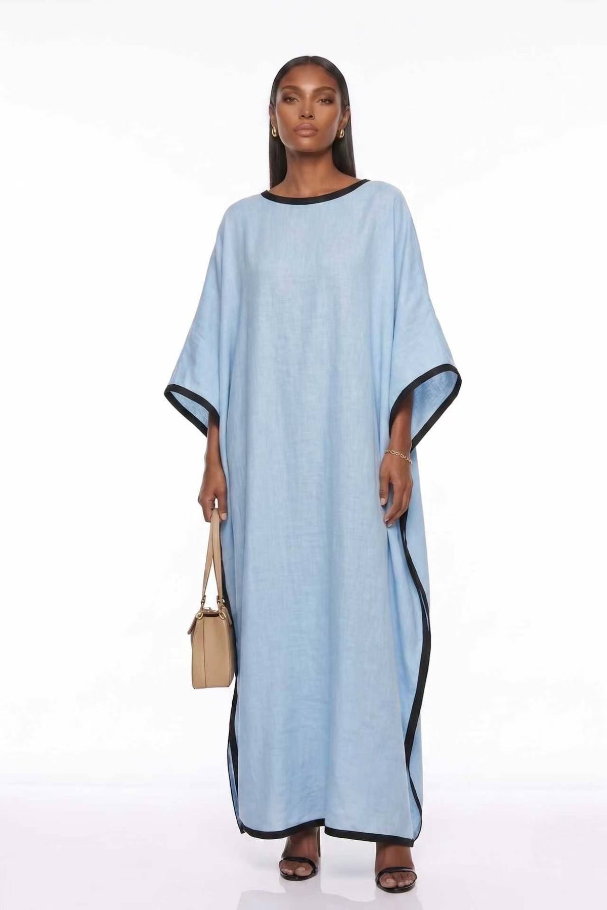 Falaphy Contrast Trim Batwing Loose Maxi Kaftan Dress