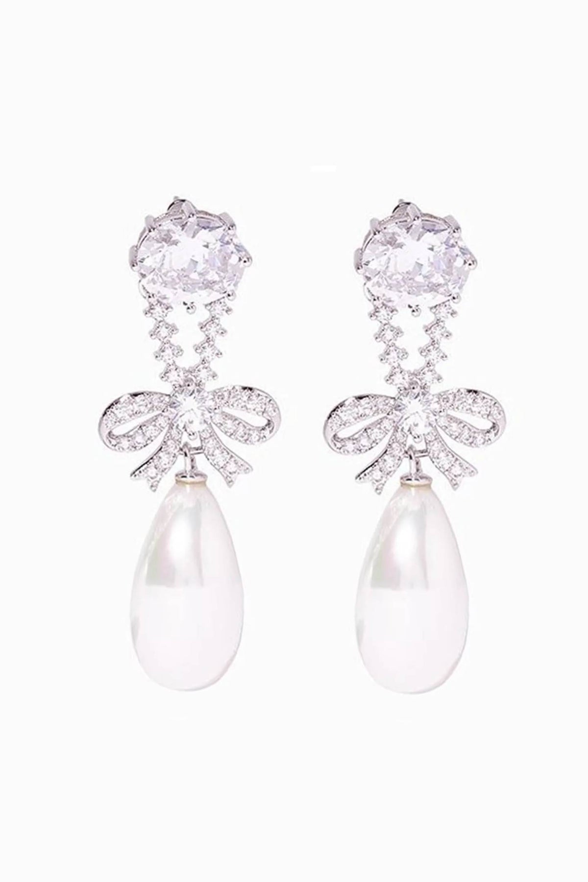 Rodeniro Bow Drop Pearl Earrings