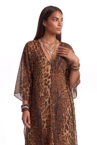 Lucille Leopard Print Sheer Kaftan Maxi Dress