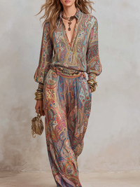 Lesmova paisley print wide leg pantsuit