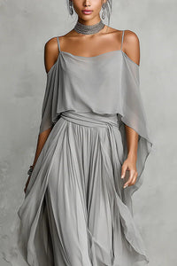 The Jusecos Chiffon Off-shoulder Camisole Top and Casual Wide-leg Pants Set