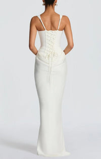 Suemona White Ruched Corset Maxi Dress