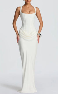 Suemona White Ruched Corset Maxi Dress