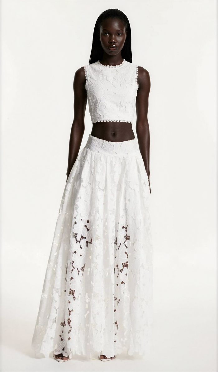 Feige Sleeveless Flower Cutout Skirt Set