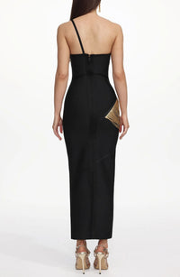 Gunhild One-Shoulder Sleeveless Golden Tassels Bandage Maxi Dress