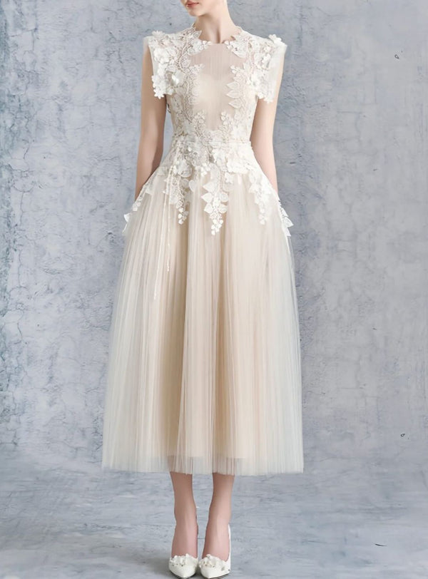 Dobromila Flower-appliqué Tulle Midi Dress