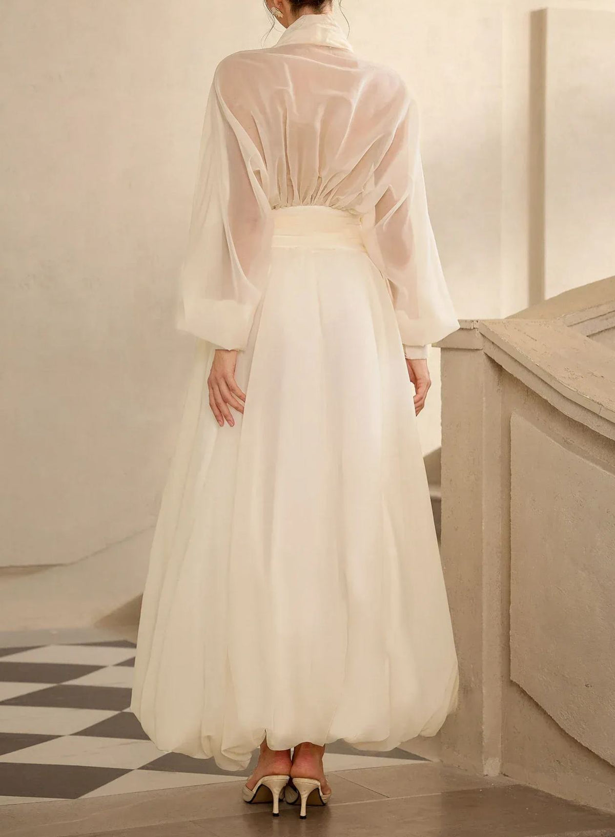 Magali Cream White Draped Tulle Maxi Dress