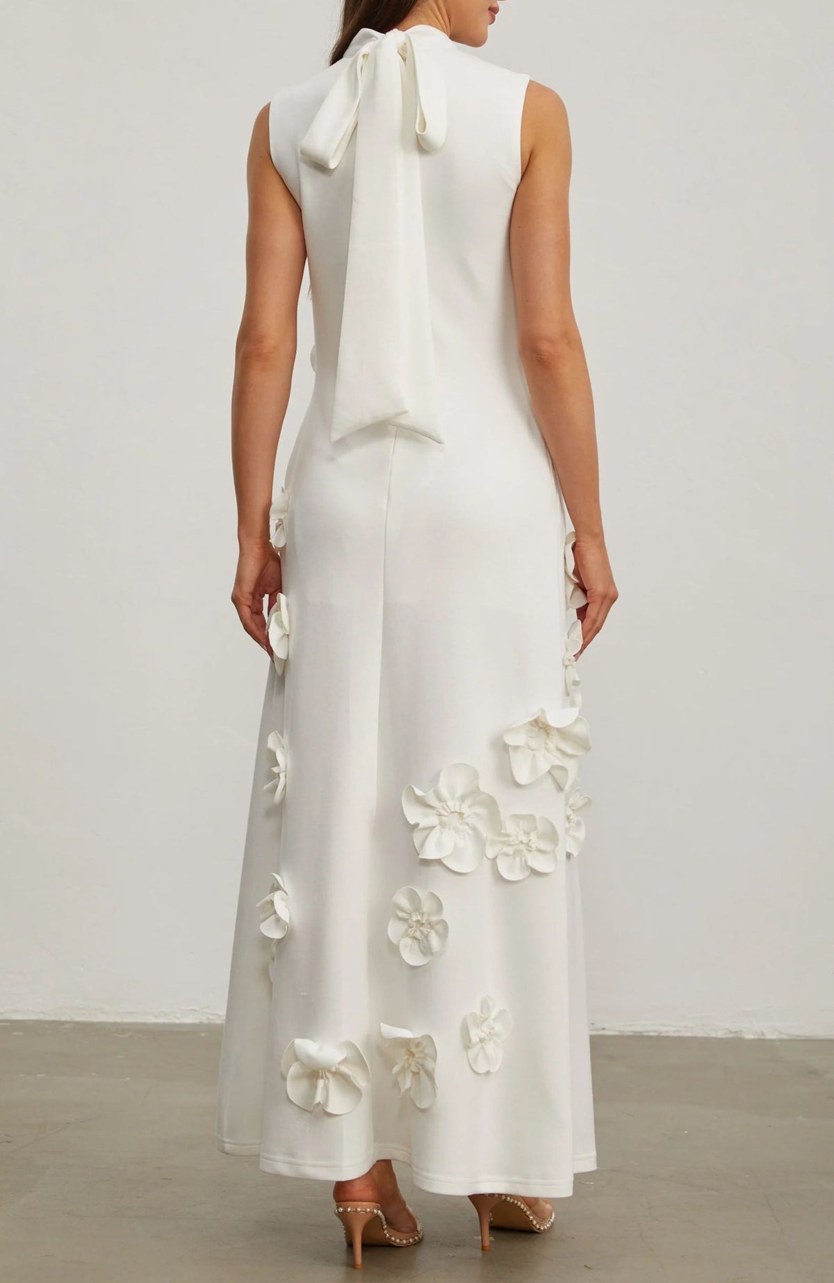Romane Sleeveless Maxi Dress with Faux Flower & Bow-Tie Embellishment