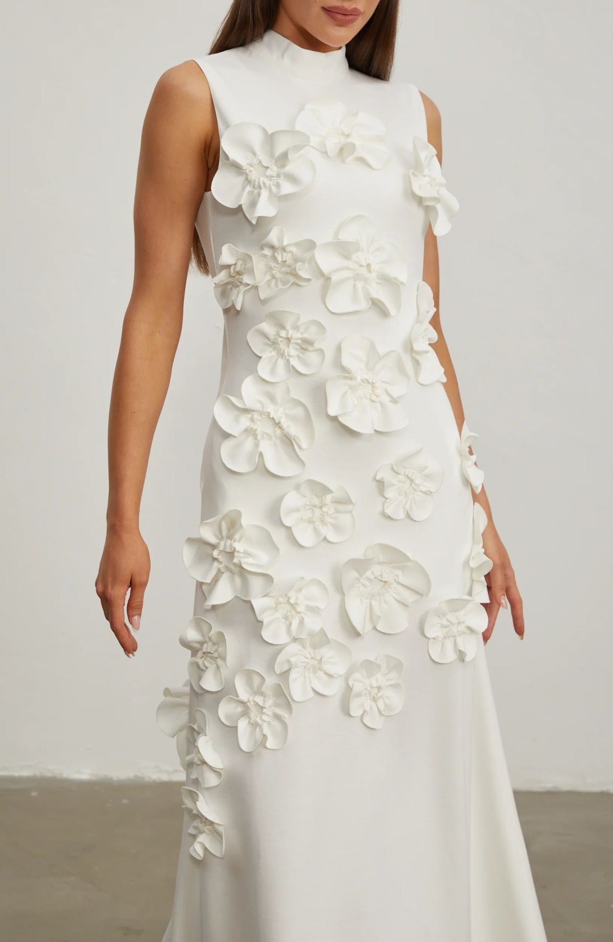 Romane Sleeveless Maxi Dress with Faux Flower & Bow-Tie Embellishment