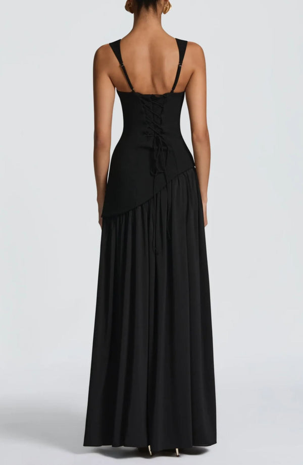 Milovic Black Asymmetrical Maxi Gown